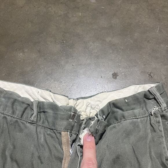 Vintage 50s Green Straight Leg Cotton Workwear Chinos 26x31 - Picture 4 of 8